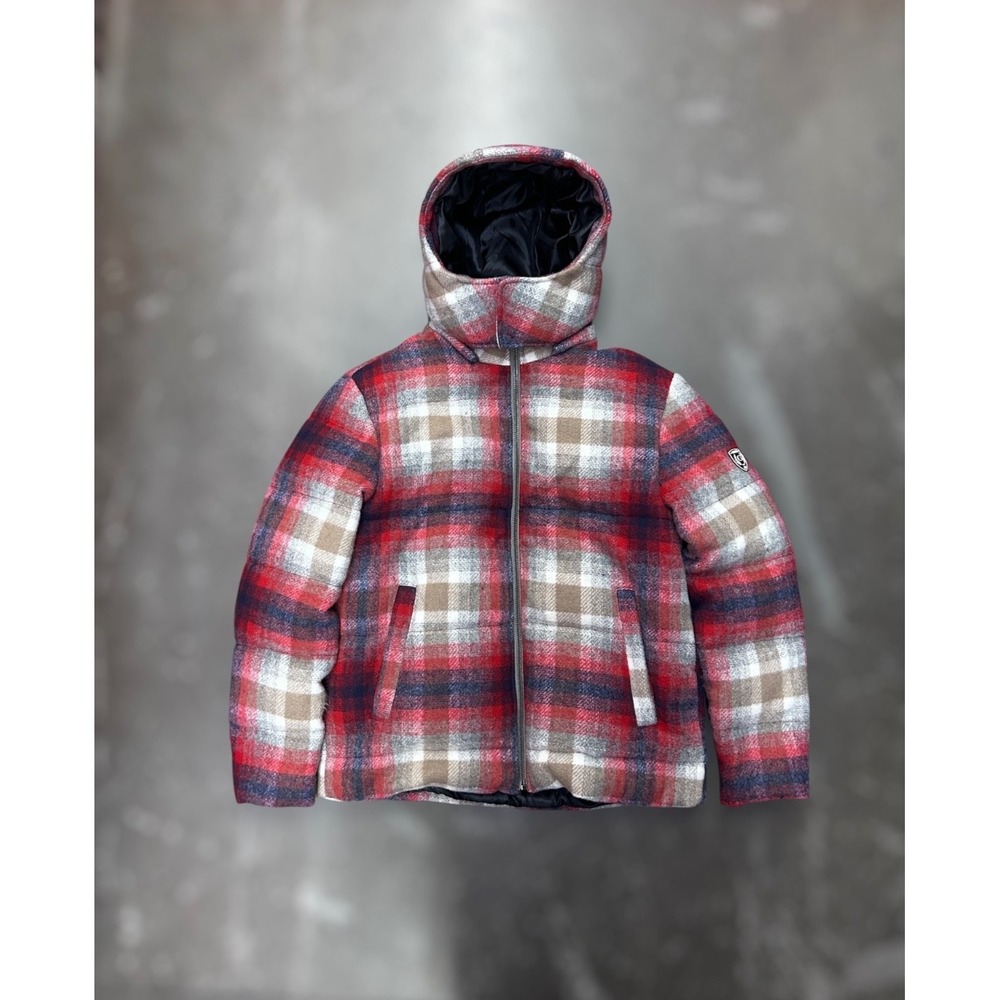 GUESS Plaid Puffer Jacket Hooded Women's S Quilted Winter Coat Zip Up